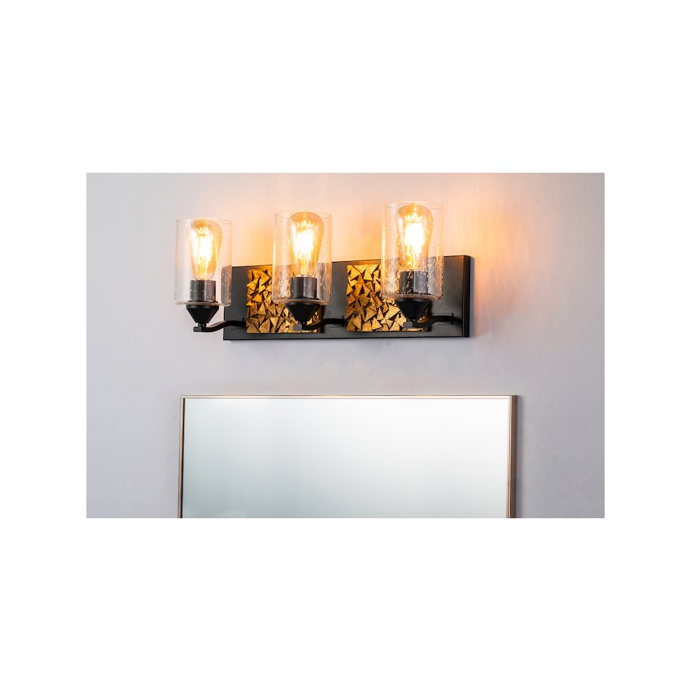 Bocage 3 Light Bath Bar In Matte Black And Gold. Picture 3