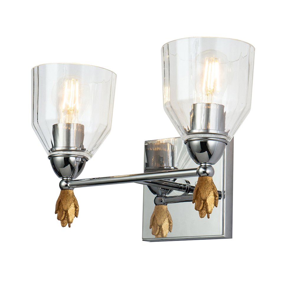 Felice 2 Light Vanity Light In Polished Chrome With Gold Accents. Picture 1