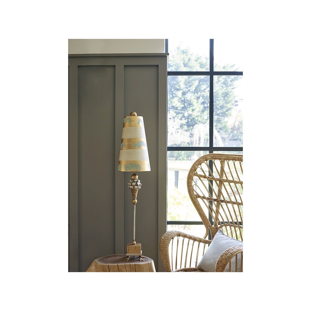 Pompadour Luxe Tall Buffet Lamp in Gold with Striped Shade. Picture 2
