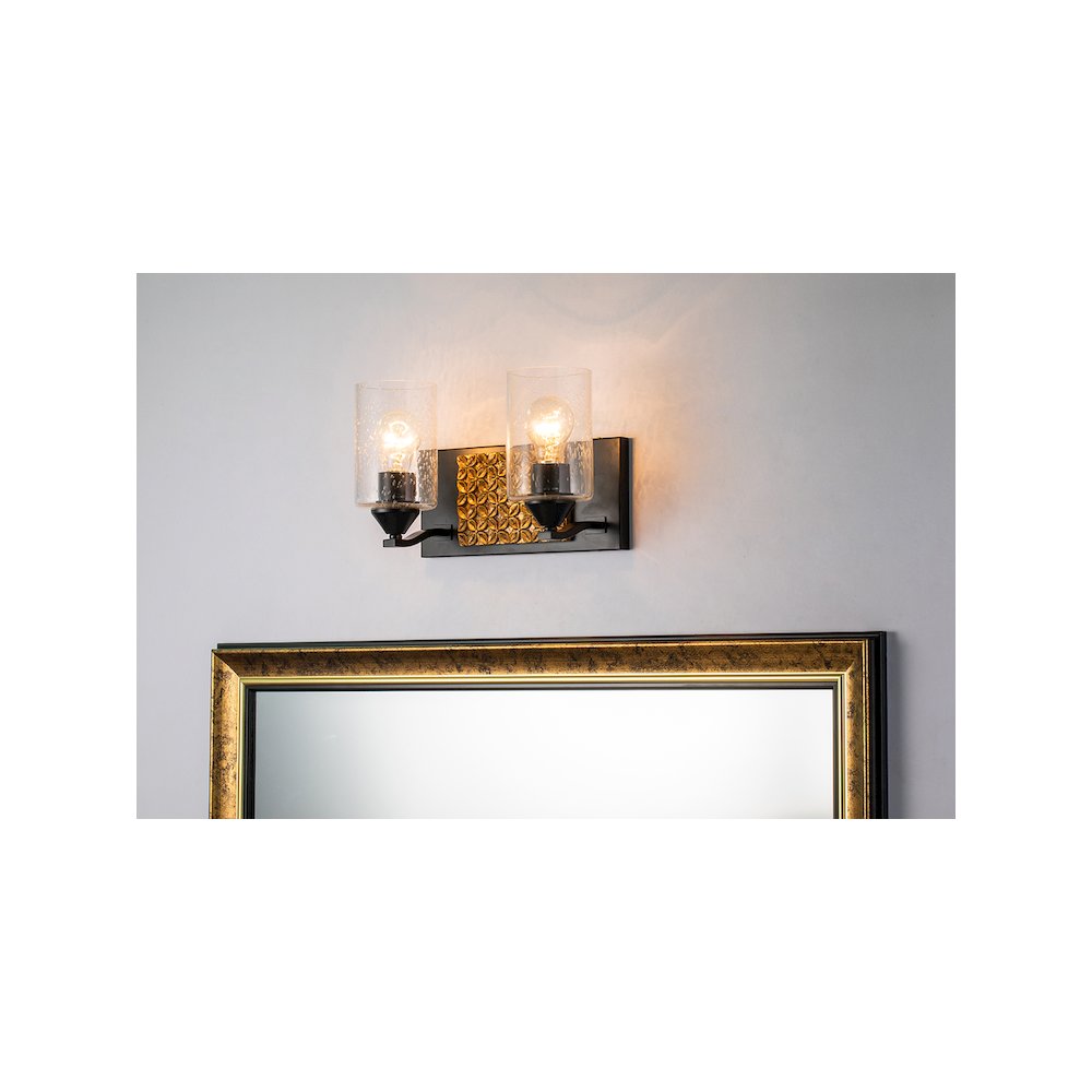 Arcadia 2 Light Bath Vanity in Matte Black and Gold. Picture 3