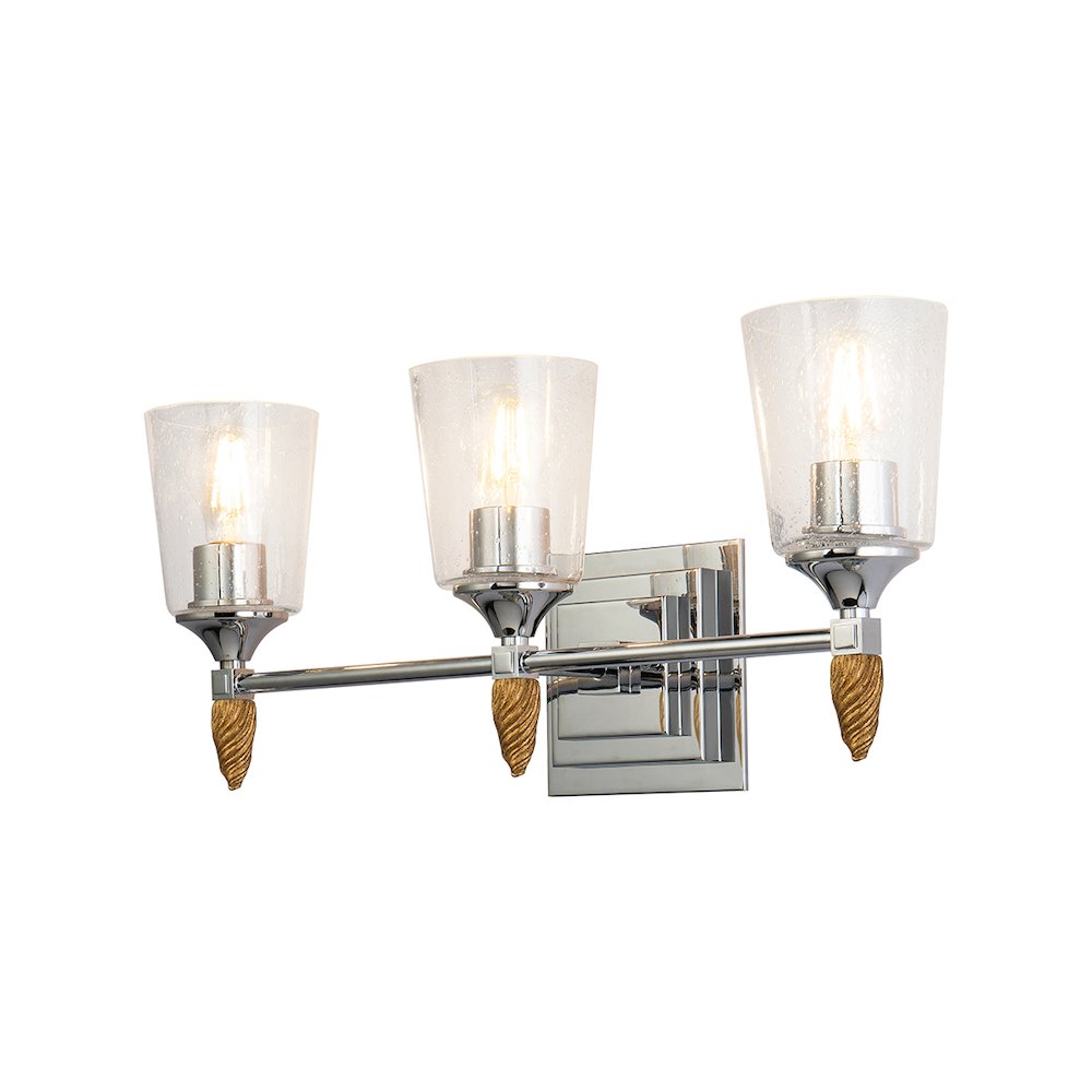 Vetiver 3 Light Vanity Light in Polished Chrome with Gold Accent. Picture 1