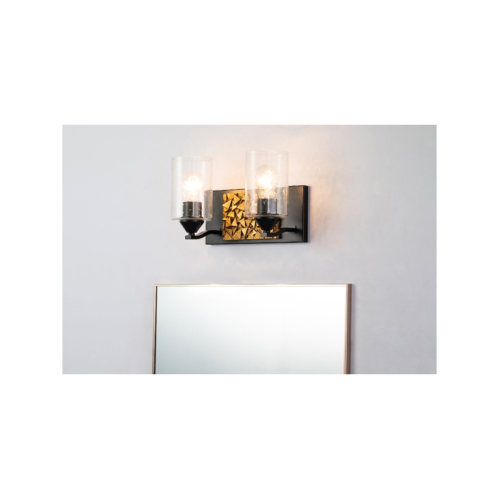 Bocage 2 Light Bath Bar In Matte Black And Gold. Picture 4