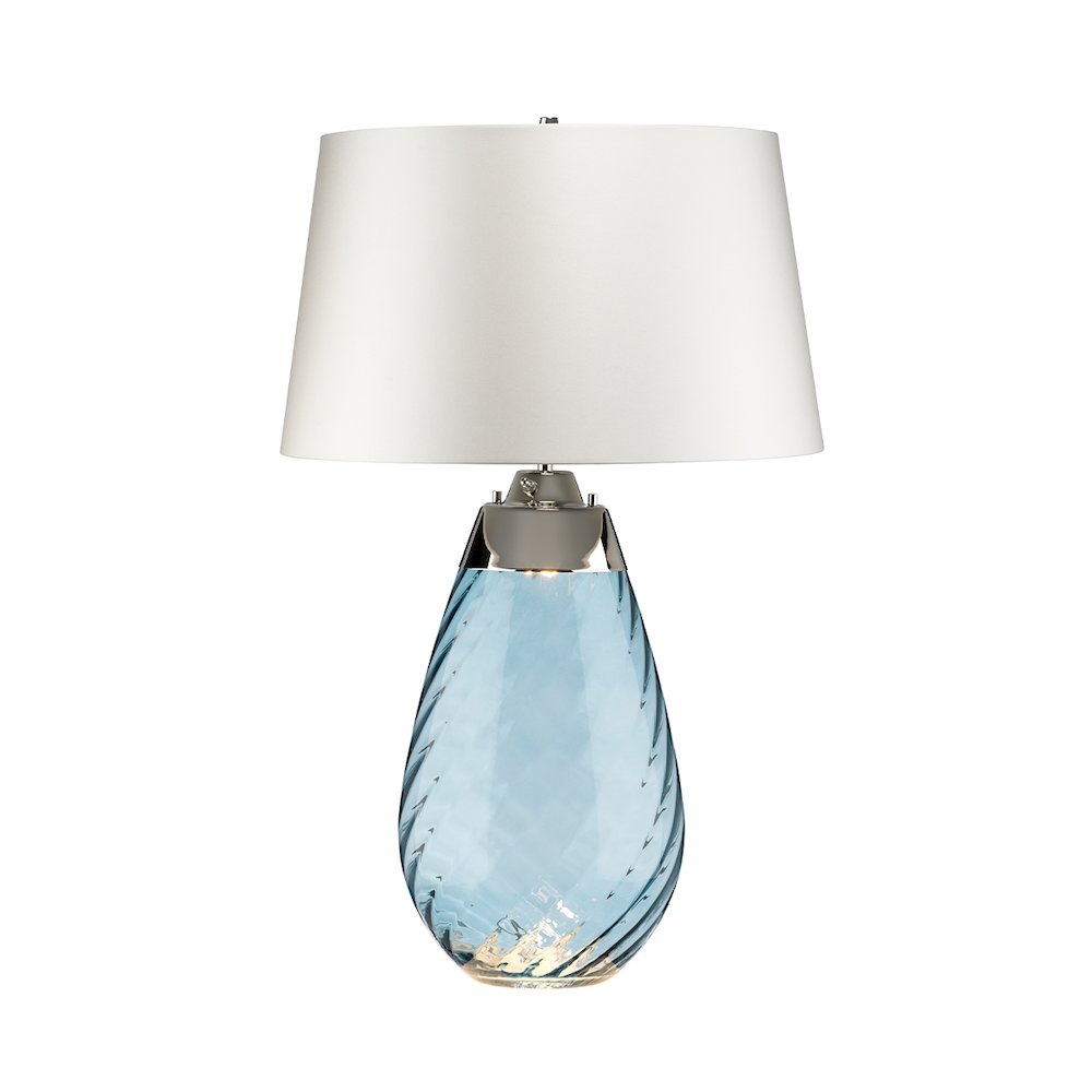 Large Lena Table Lamp in Blue with Off White Satin Shade. Picture 1