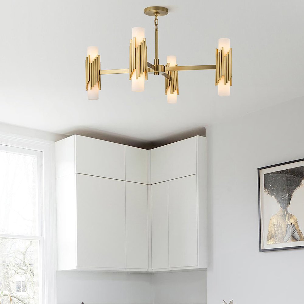 Marvel 8 Light Pendant Aged Brass. Picture 3