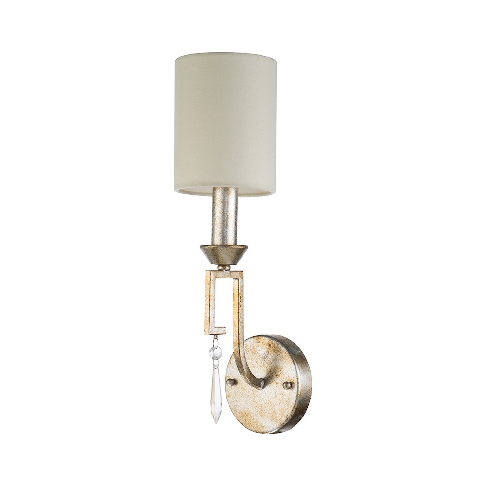 Small Lemuria Sconce with white Drum Shade and crystal accent in Warm Gold. Picture 3