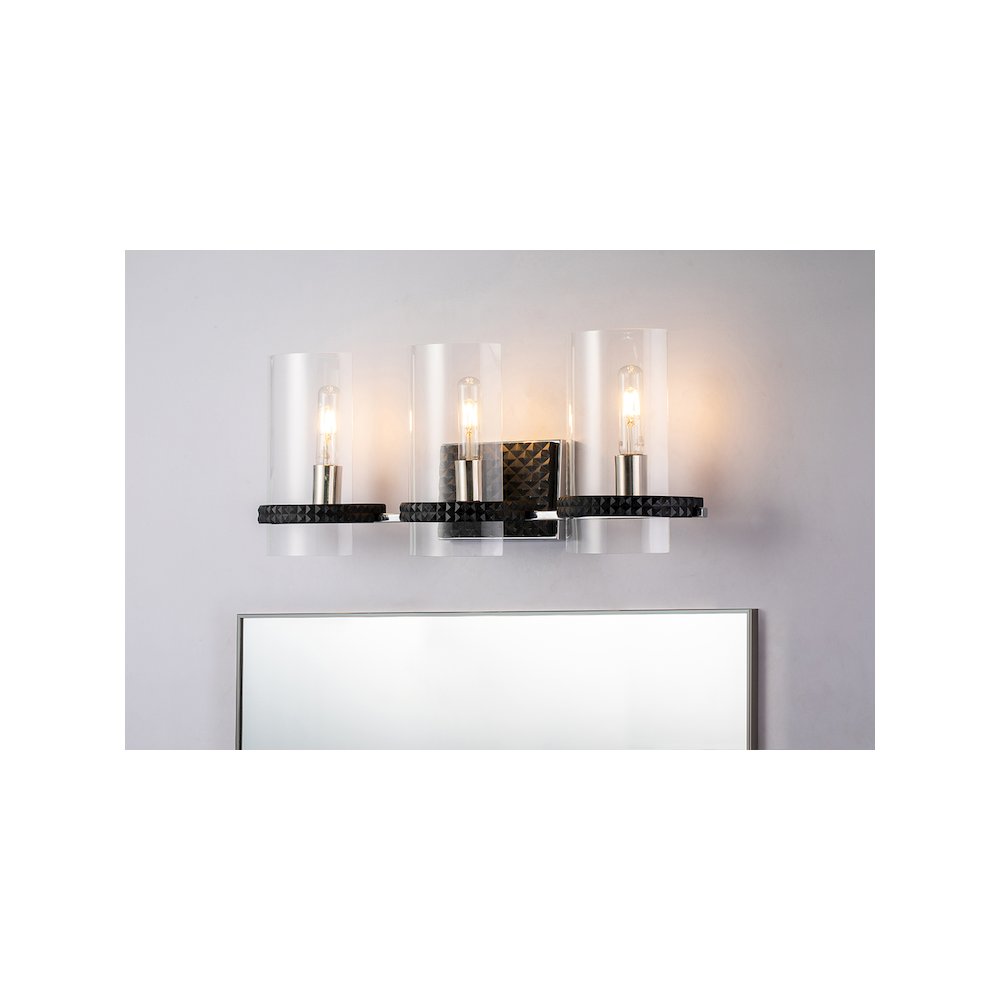 Mazant 3 Light Bath Bar in Black and Chrome. Picture 2