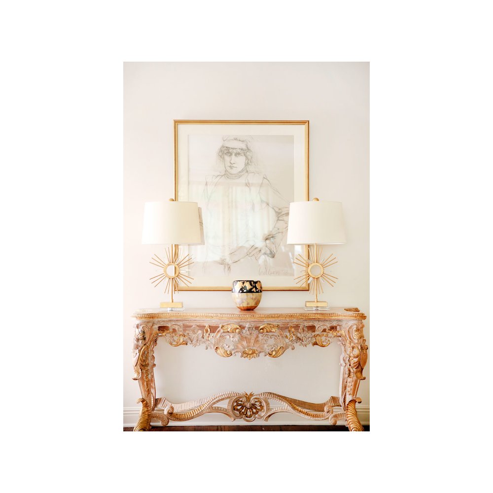 Sun King Buffet Table Lamp in Distressed Gold and Crystal By Lucas McKearn. Picture 3