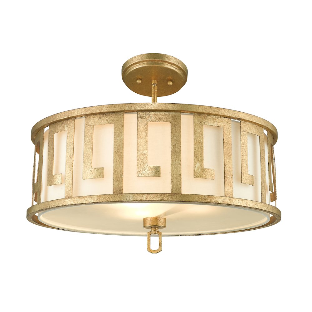 Lemuria 3 Light Duo-Mount Large Pendant - Distressed Gold, Ivory Shade. Picture 3