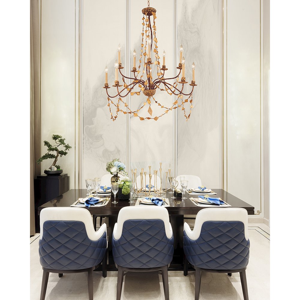 Mosaic 10 Light Antique Inspired Glam Two-Tier Gold Chandelier. Picture 2