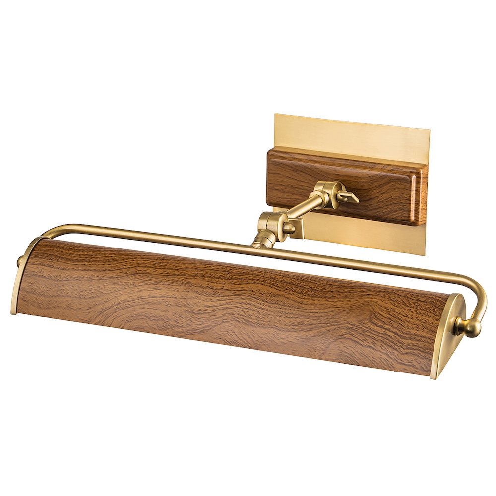 Winchfield Medium Picture Light in Aged Brass with Oak Accents. Picture 1
