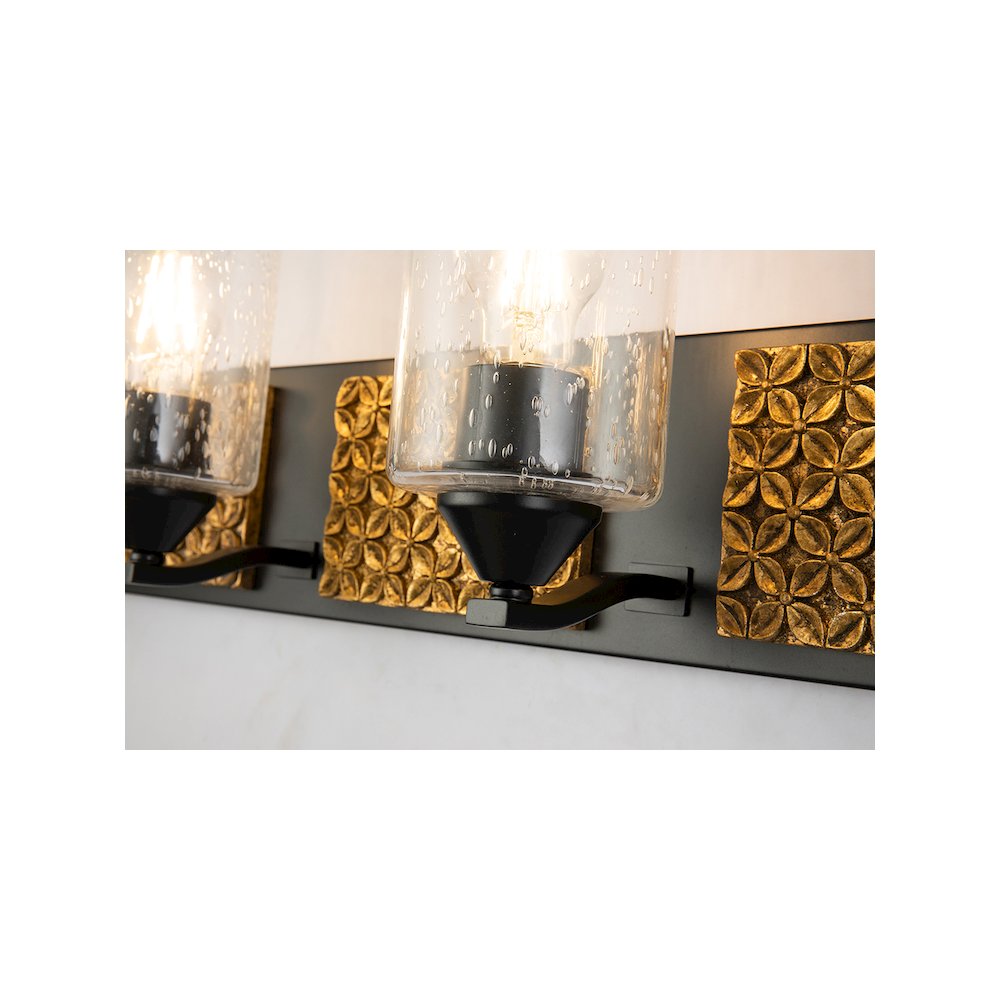 Arcadia 4 Light Bath Bar in Matte Black and Gold. Picture 3
