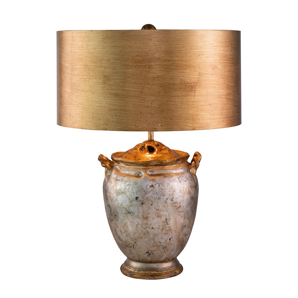 Gold and Distressed Silver Large Drum Shade Table Lamp. Picture 1