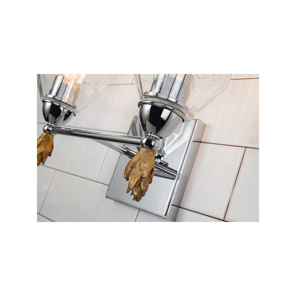 Felice 2 Light Vanity Light In Polished Chrome With Gold Accents. Picture 3