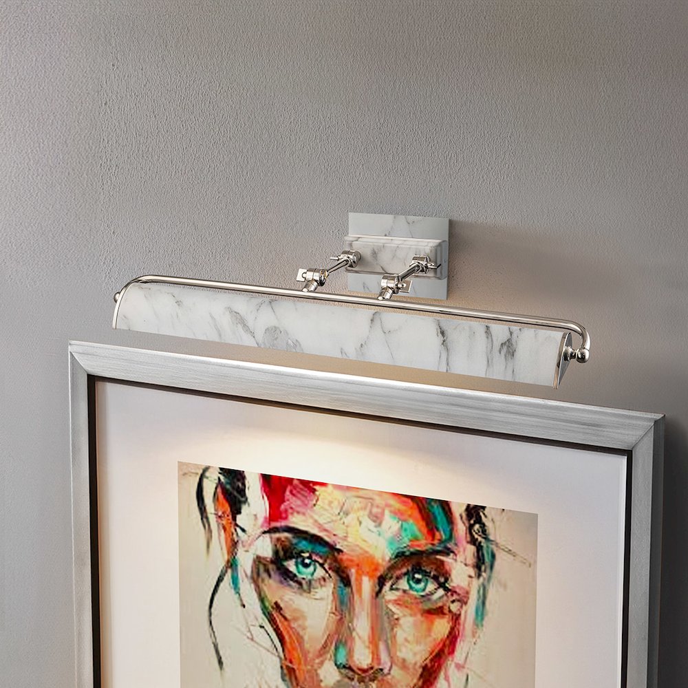 Winchfield Large Picture Light in Polished Nickel and White Marble. Picture 5