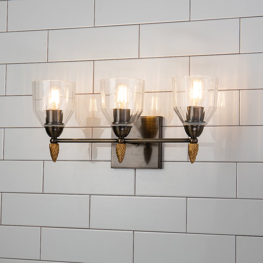 Felice 3 Light Vanity Light In Dark Bronze With Gold Accents. Picture 4