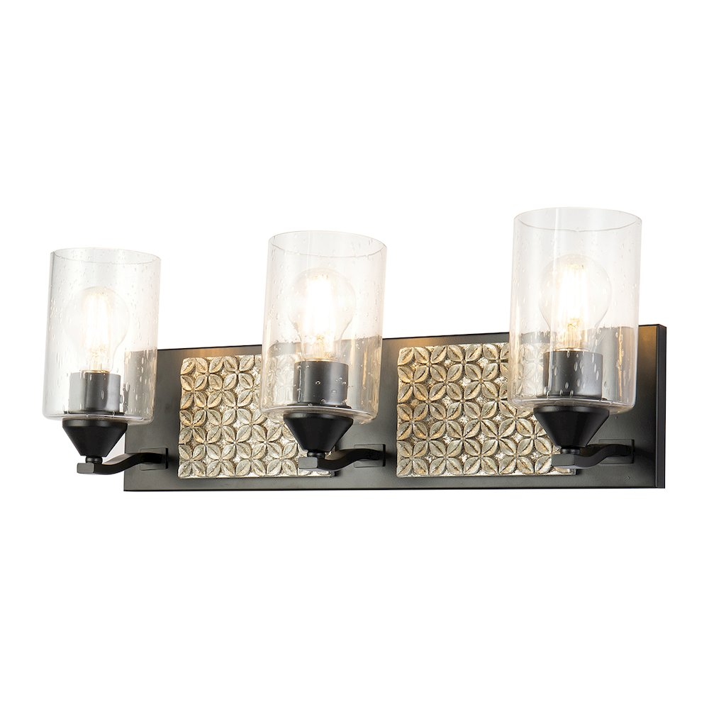 Arcadia 3 Light Bath Bar in Matte Black and Silver. Picture 1