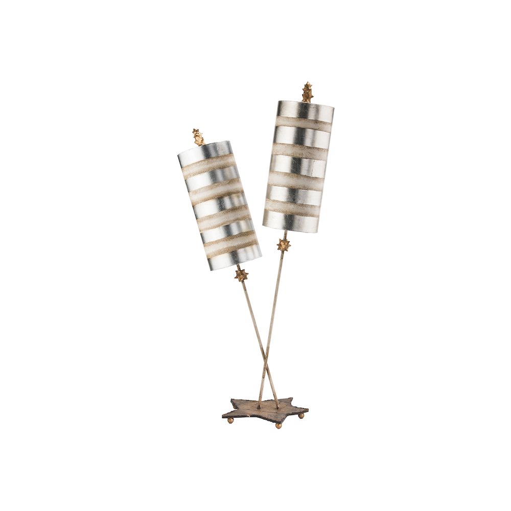 Nettle Luxe Silver 2-light Double Buffet Table Lamp Distressed Mixed Finish. Picture 1