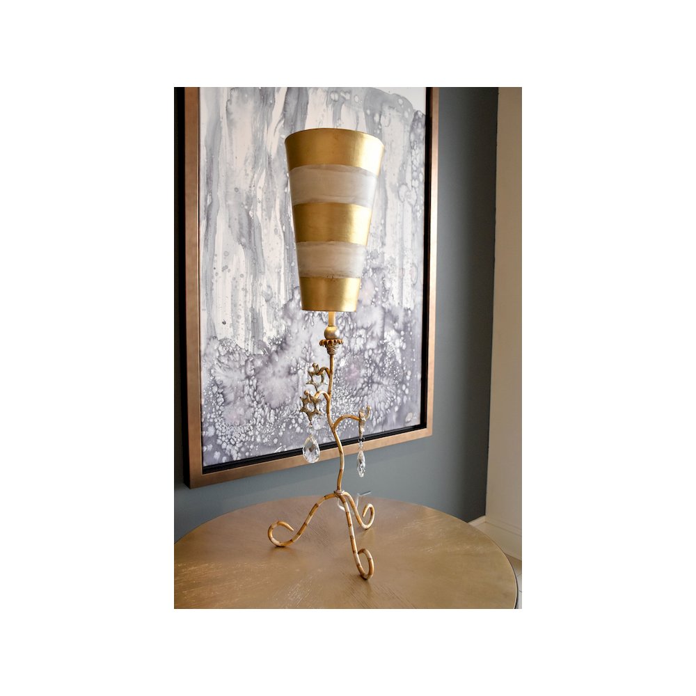 Tivoli Shabby Chic Distressed Gold Buffet Table Lamp Inverted Striped Shade. Picture 2