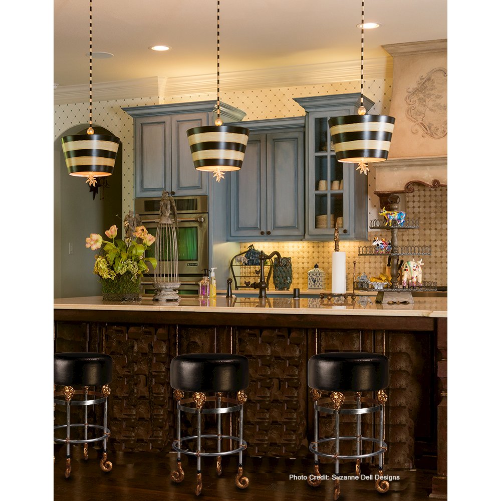 South Beach Up-side-down Striped Pendant in Black and White. Picture 2