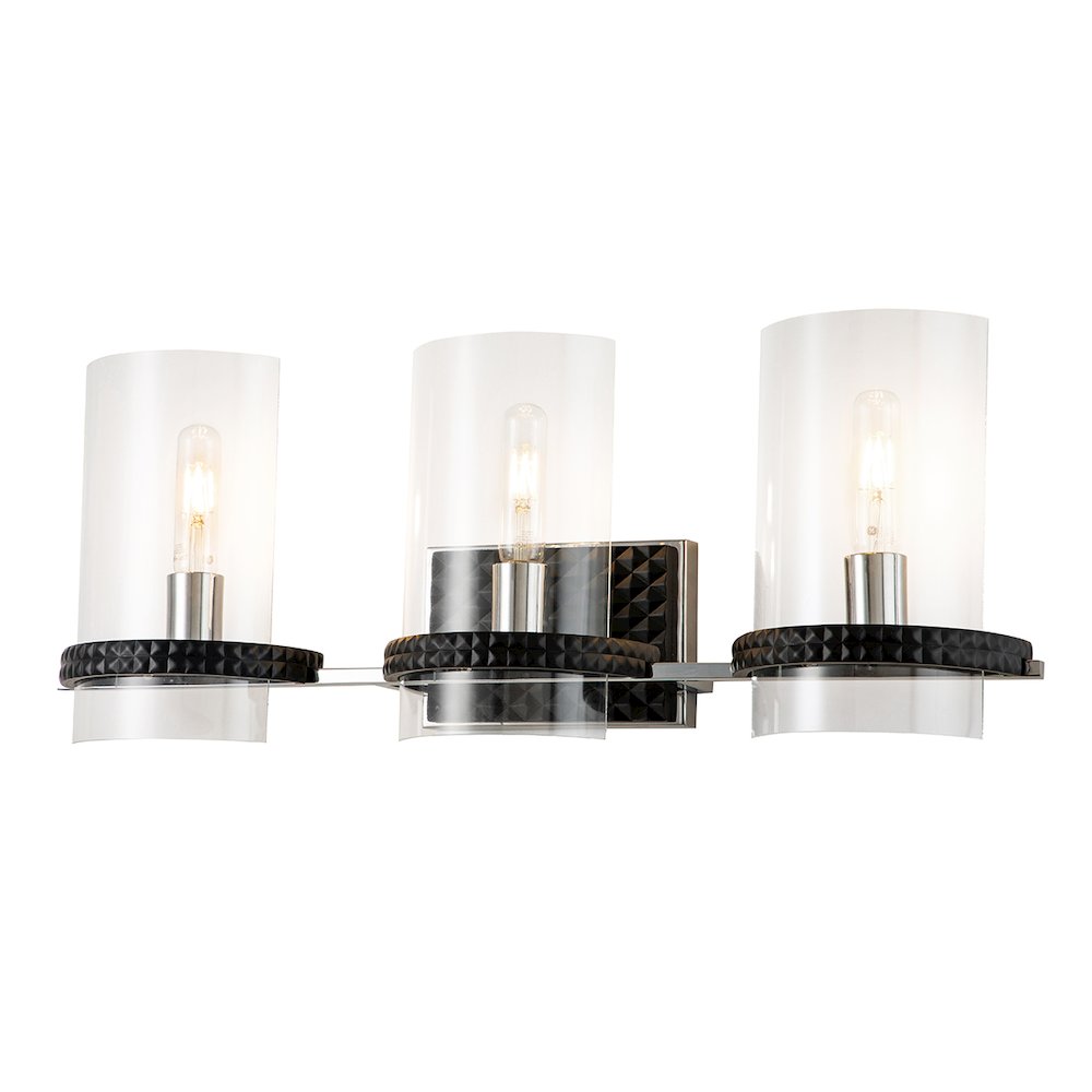 Mazant 3 Light Bath Bar in Black and Chrome. Picture 1
