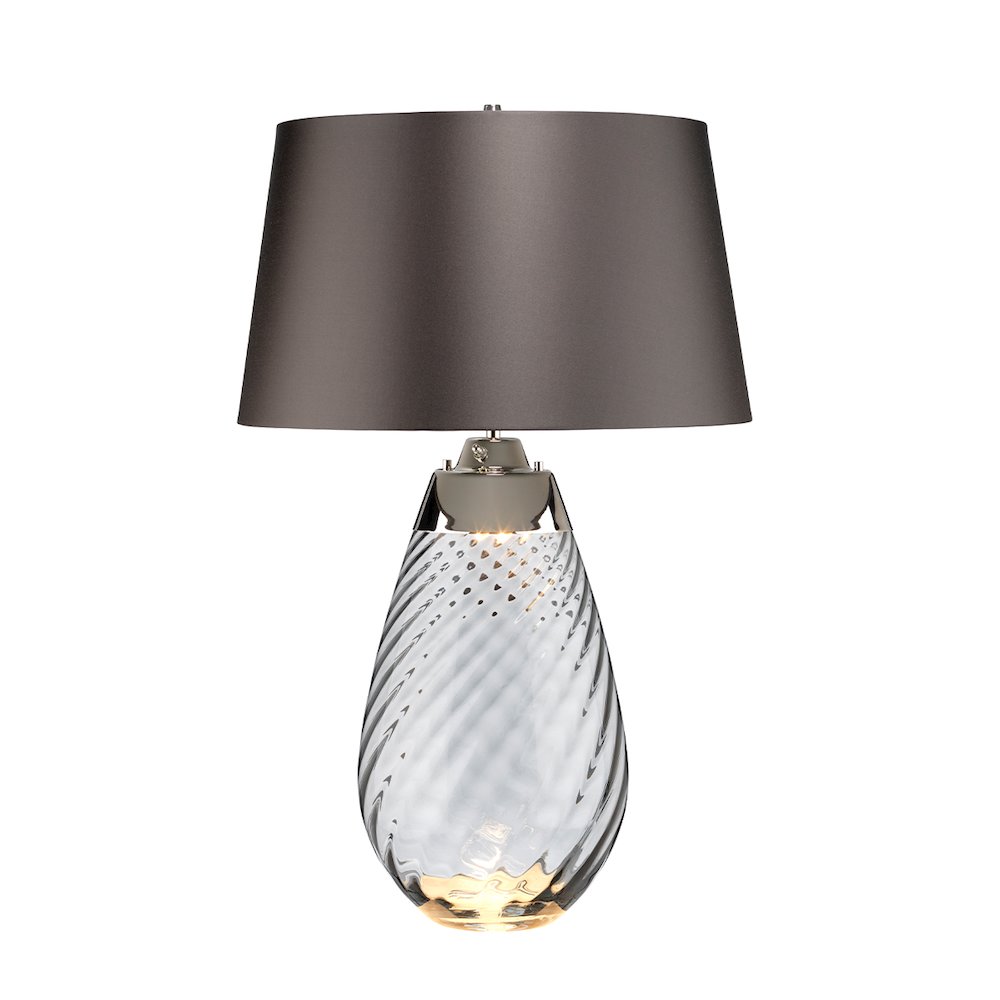 Large Lena Table Lamp in Smoke with Brown Satin Shade. Picture 1