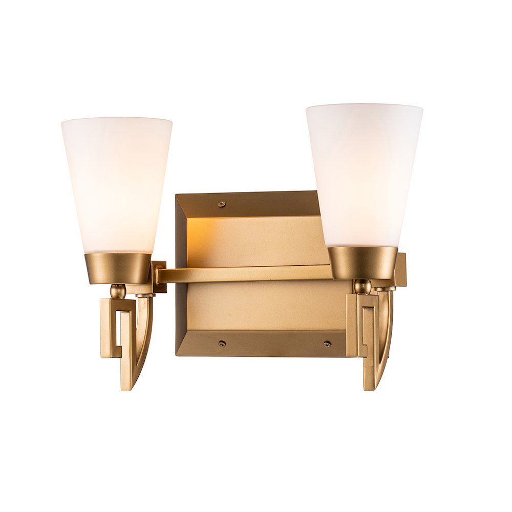 Lemuria 2 Light Bath Bar in Lacquered Gold. Picture 1