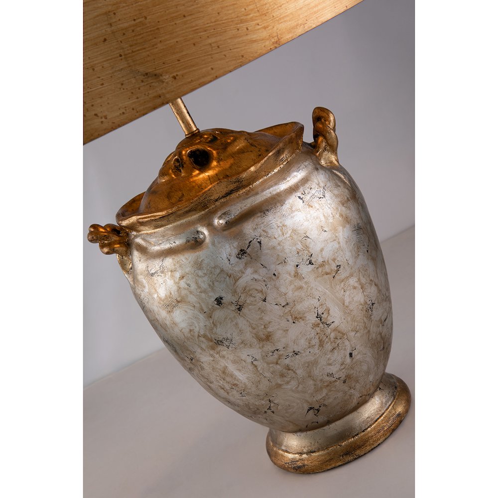Gold and Distressed Silver Large Drum Shade Table Lamp. Picture 2