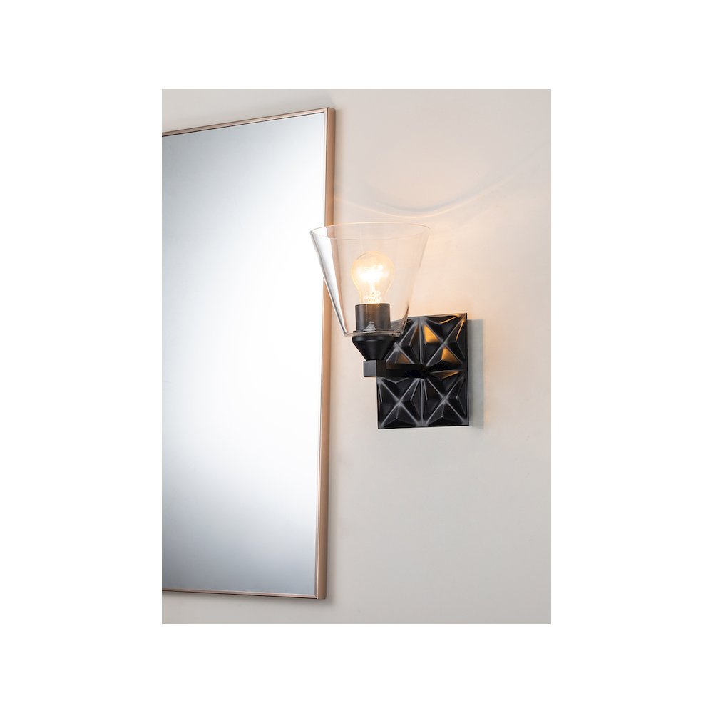Alpha 1 Light Wall Sconce With Glass in Matte Black. Picture 3