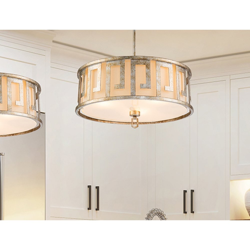 Lemuria 3 Light Duo-Mount Large Pendant - Antique Silver Ivory Shade. Picture 2