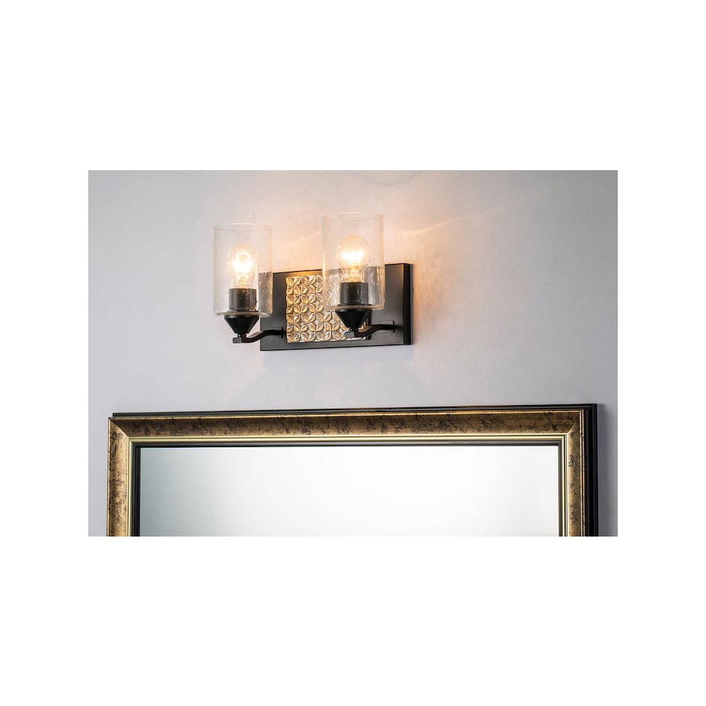Arcadia 2 Light Bath Vanity in Matte Black and Silver. Picture 2