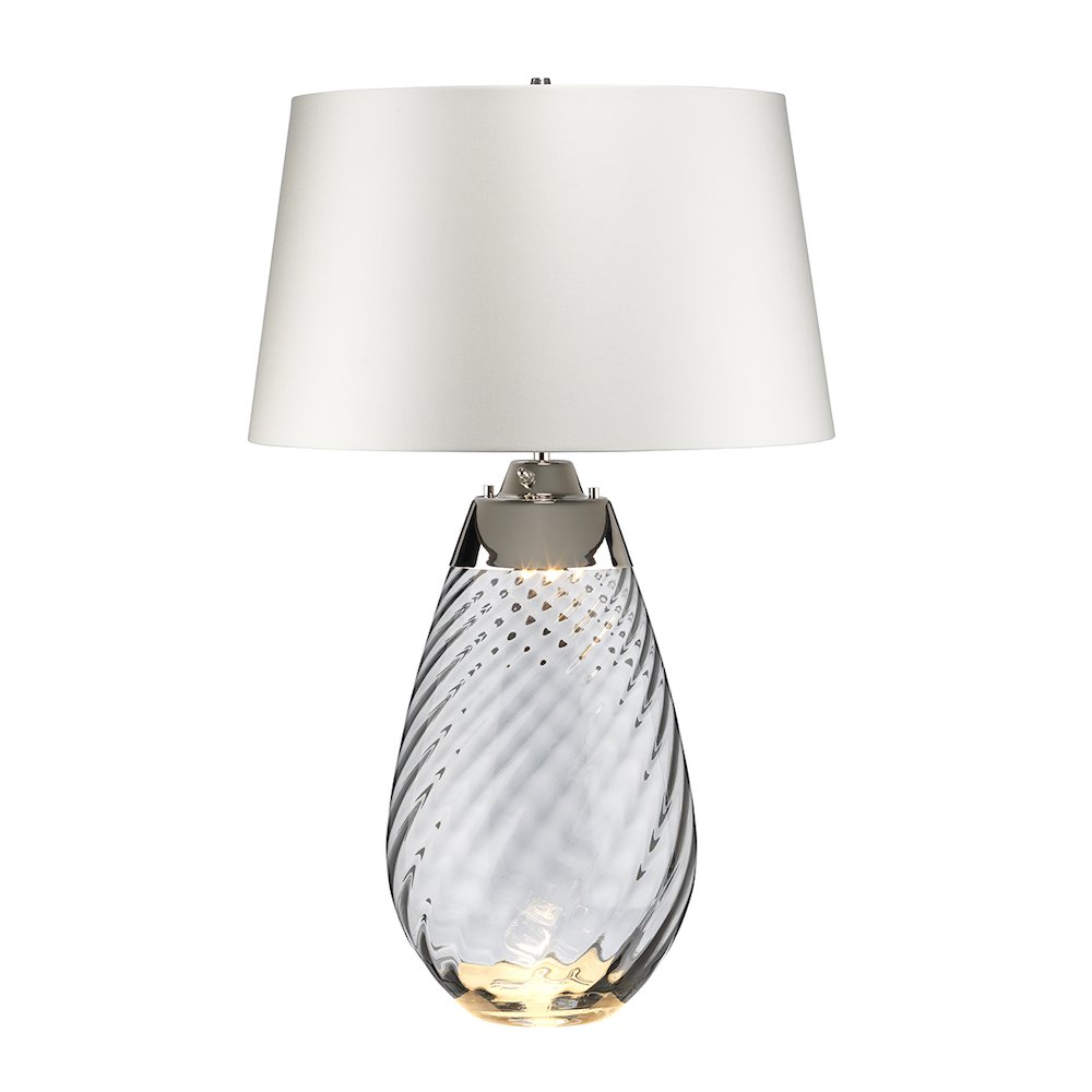 Large Lena Table Lamp in Smoke with Off White Satin Shade. Picture 1