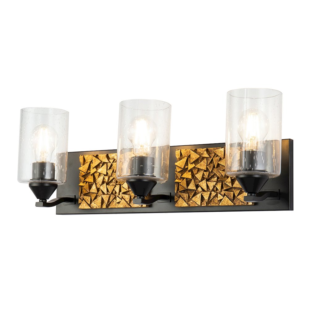 Bocage 3 Light Bath Bar In Matte Black And Gold. Picture 1