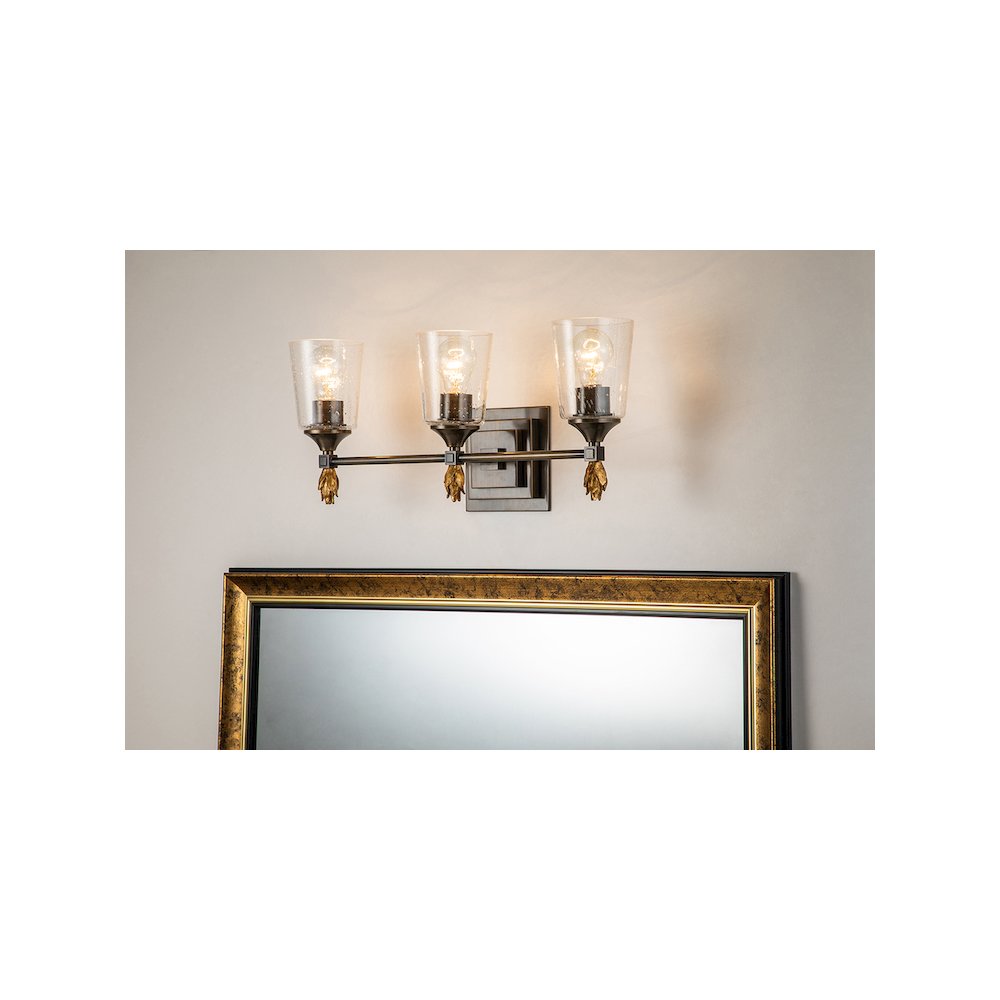 Vetiver 3 Light Bath Vanity Light In Dark Bronze With Gold Accents. Picture 4
