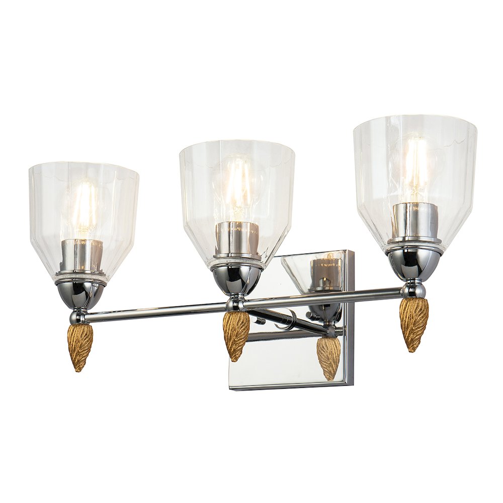 Felice 3 Light Vanity Light In Polished Chrome With Gold Accents. Picture 1