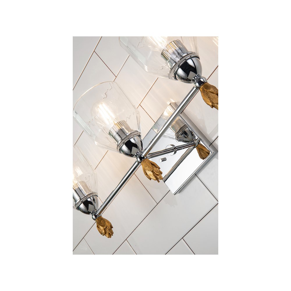 Felice 3 Light Vanity Light In Polished Chrome With Gold Accents. Picture 3