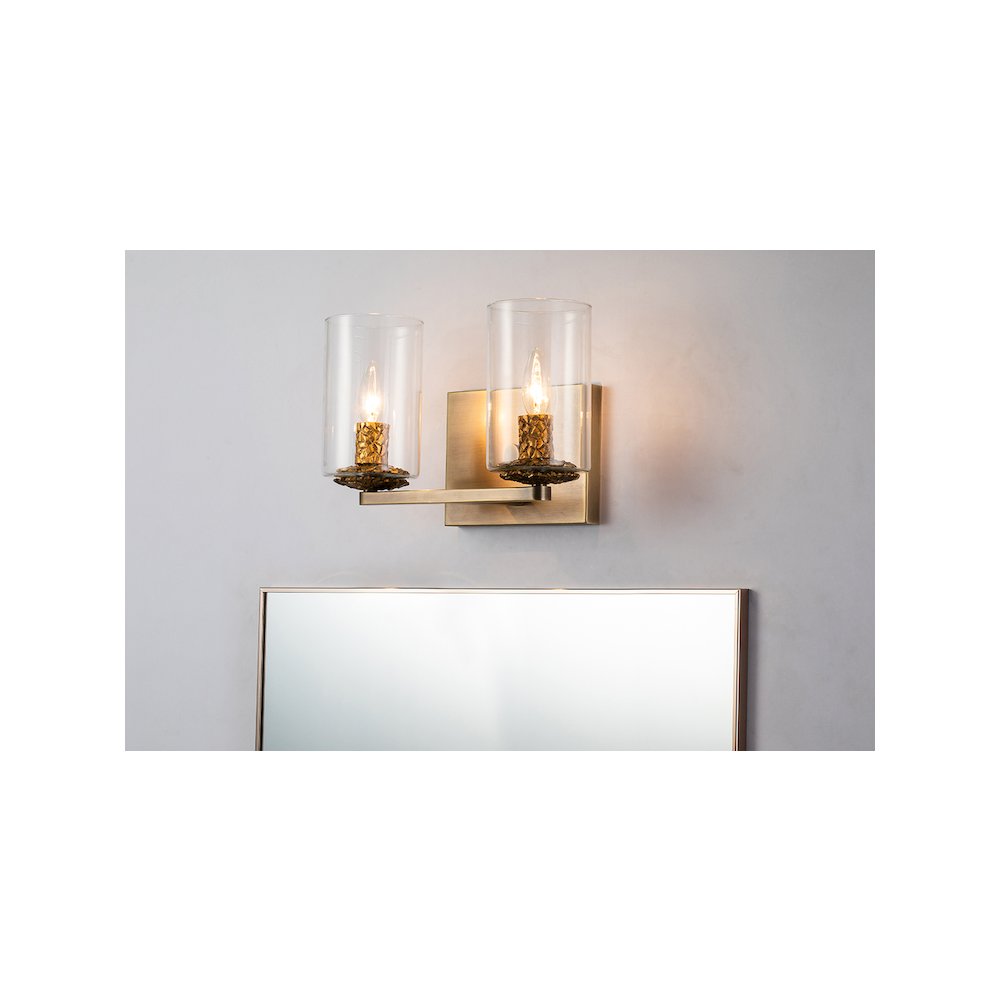 Bolivar 2-Light Vanity Light in Antique Brass. Picture 3