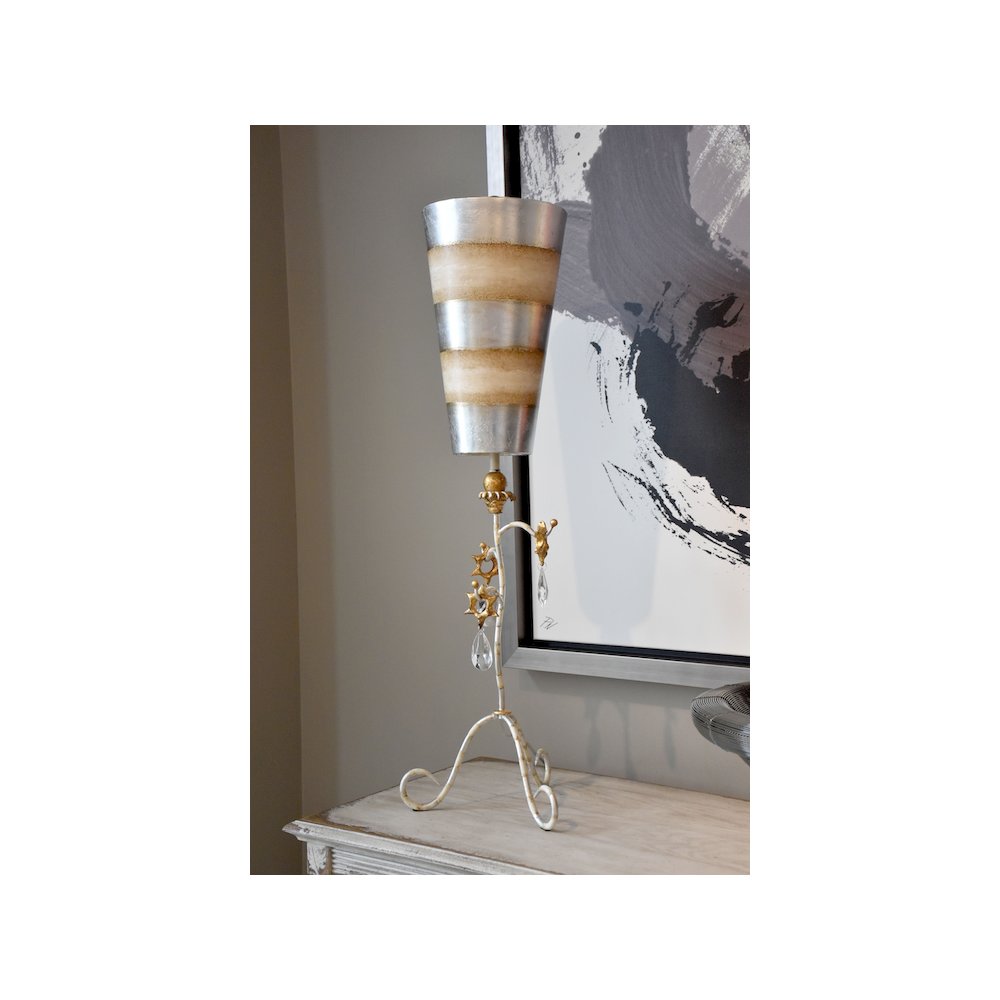 Tivoli Shabby Chic Distressed Silver Buffet Table Lamp Inverted Striped Shade. Picture 2