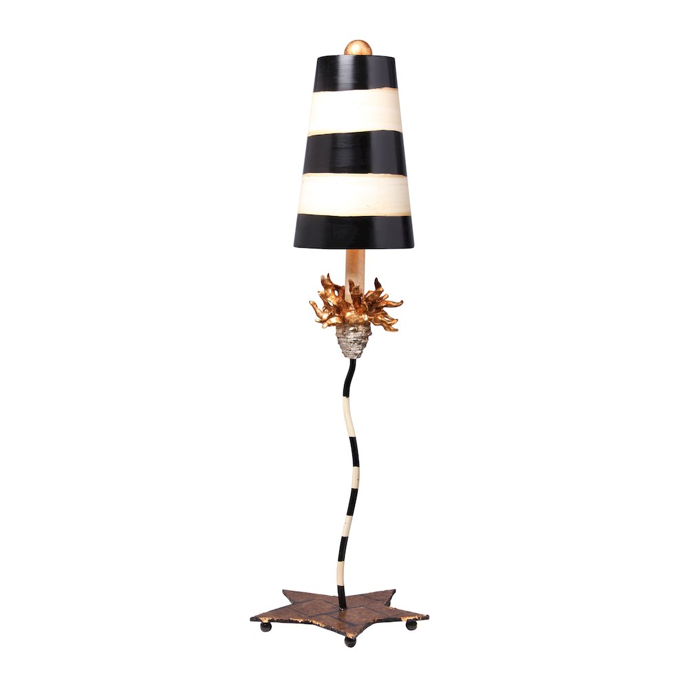 Striped Shaded La Fleur Buffet Table Lamp with Distressed Gold Accents. Picture 1