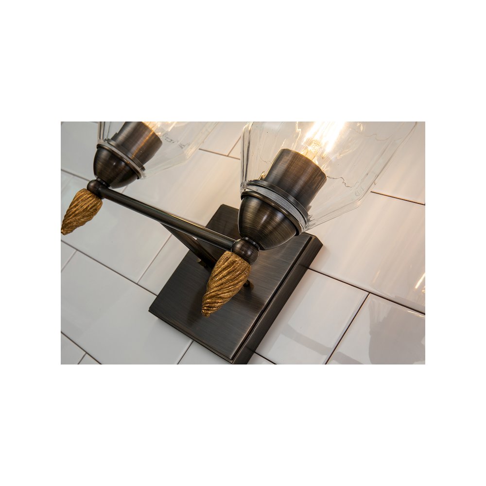 Felice 2 Light Vanity Light In Dark Bronze With Gold Accents. Picture 2