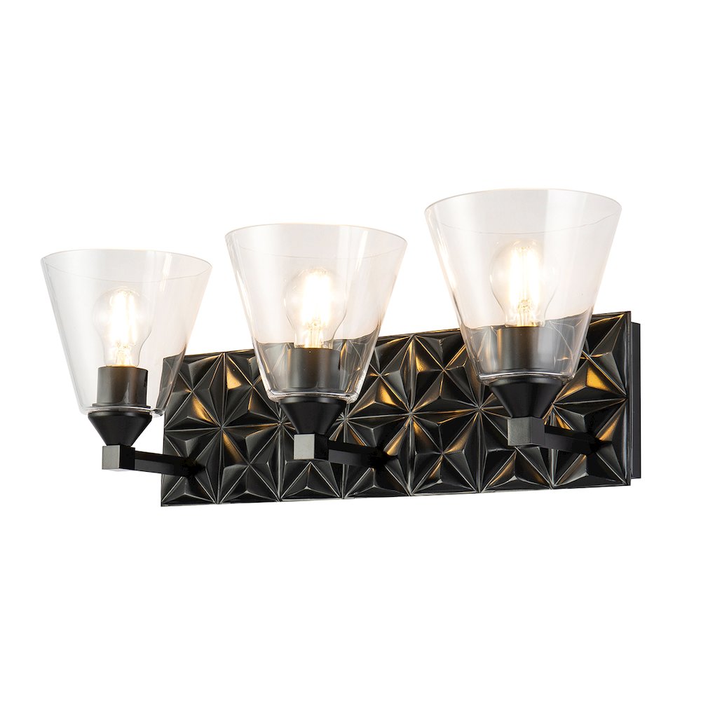 Alpha 3 Light Vanity Light With Glass in Matte Black. Picture 1