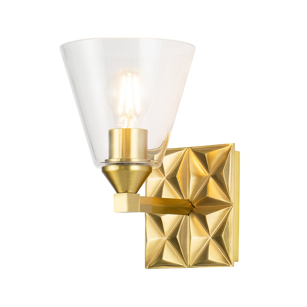 Alpha 1 Light Wall Sconce With Glass in Aged Gold Brass. Picture 1