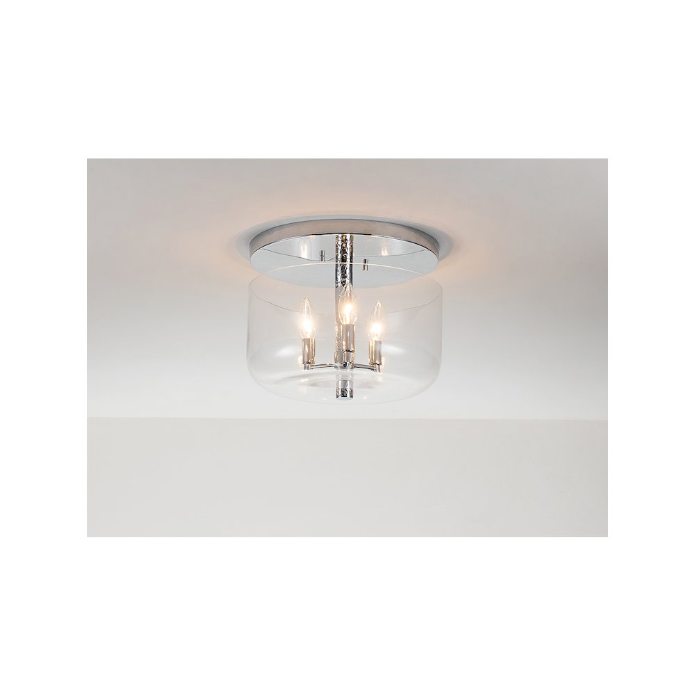 Rampart 3 Light Hammered detail flush mount in Chrome. Picture 1