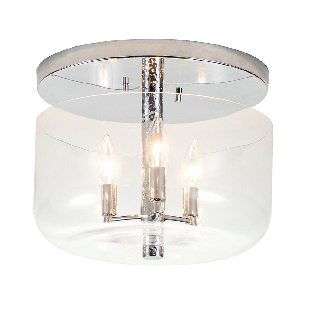 Rampart 3 Light Hammered detail flush mount in Chrome. Picture 4