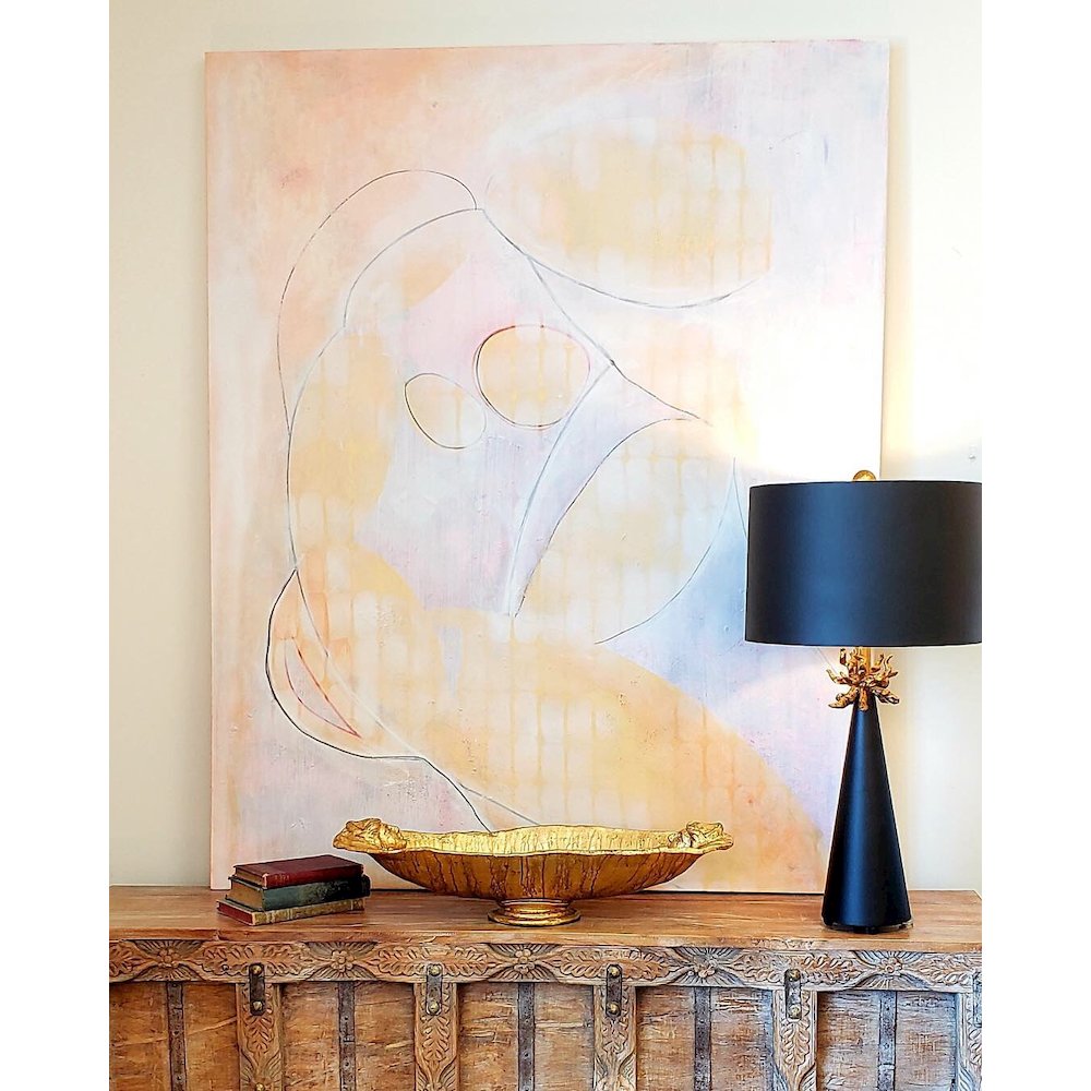 Neo Black Buffet Table Lamp with Distressed Gold accents and inside of Shade. Picture 2