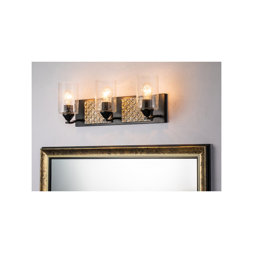 Arcadia 3 Light Bath Bar in Matte Black and Silver. Picture 2