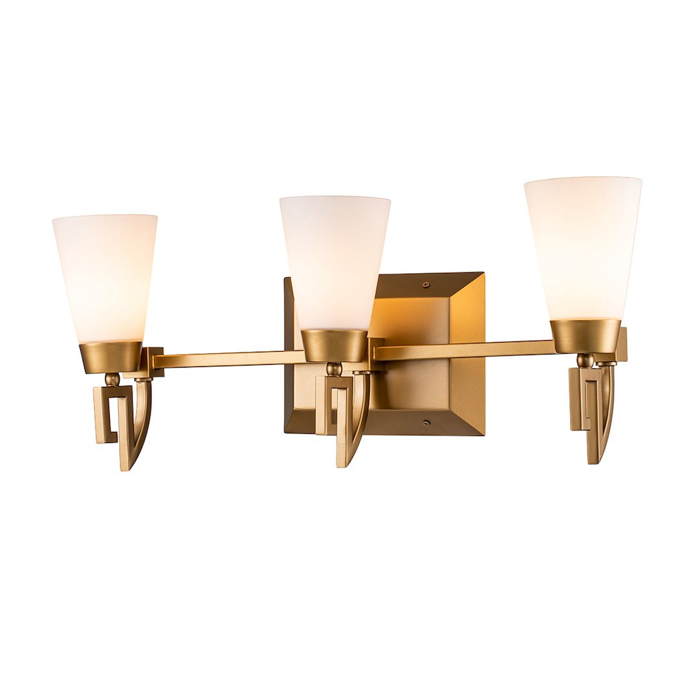 Lemuria 3 Light Bath Bar in Lacquered Gold. Picture 1