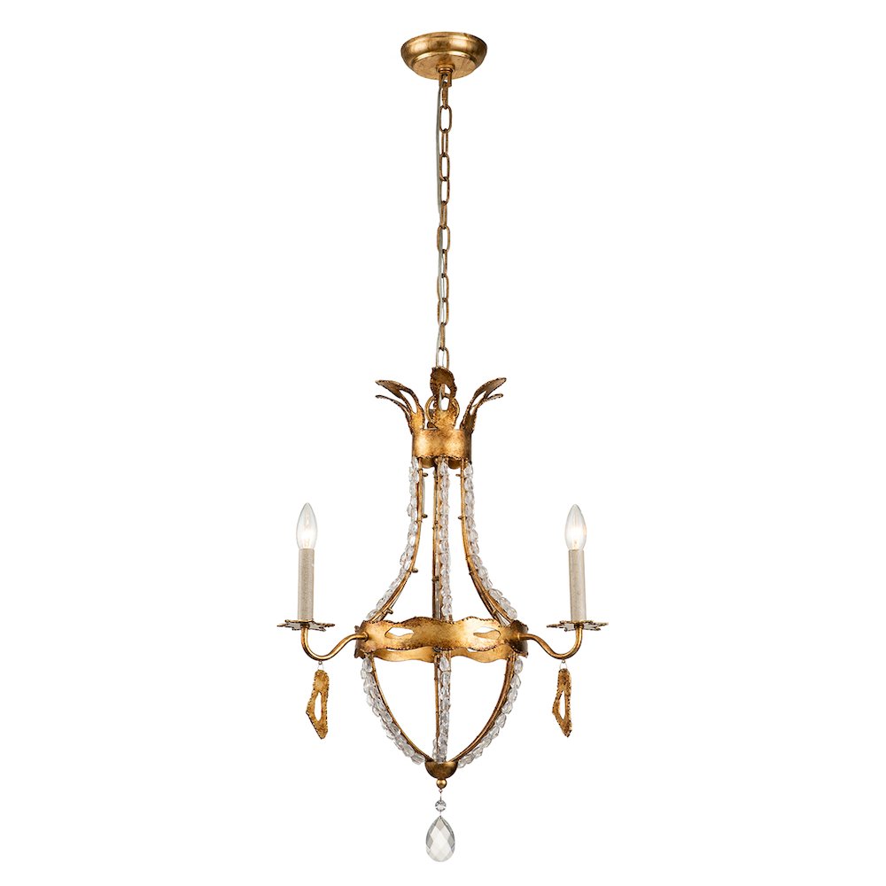 Monteleone 3 Light Chandelier in Antique Gold. Picture 1