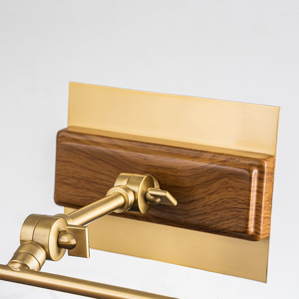 Winchfield Medium Picture Light in Aged Brass with Oak Accents. Picture 3