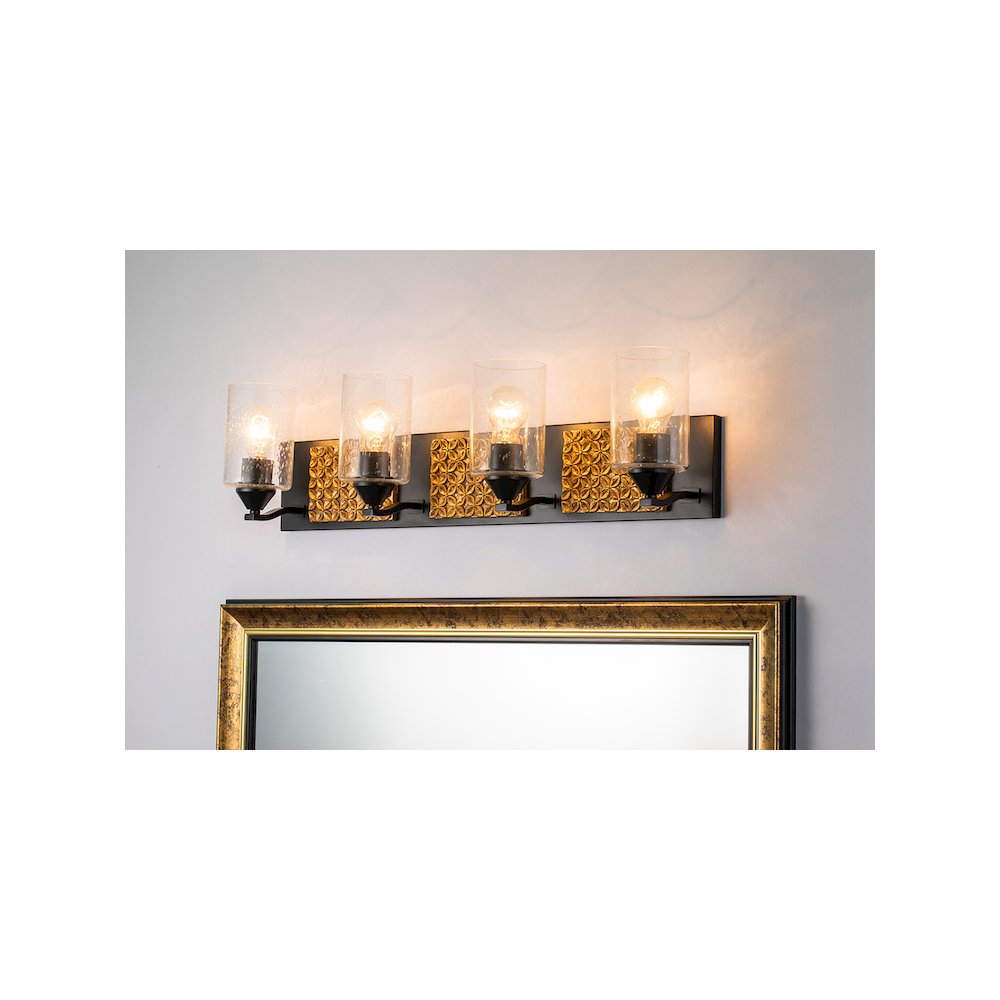 Arcadia 4 Light Bath Bar in Matte Black and Gold. Picture 2