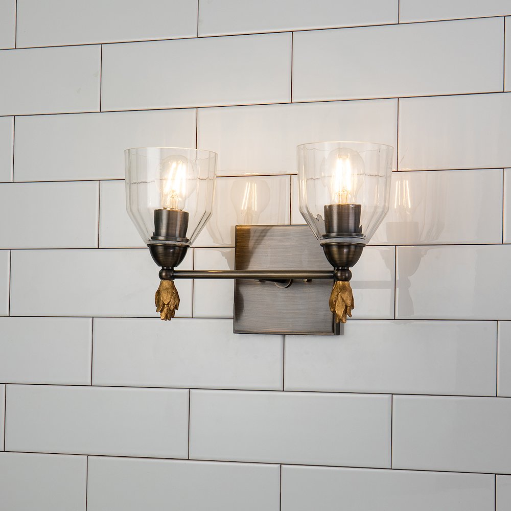 Felice 2 Light Vanity Light In Dark Bronze With Gold Accents. Picture 2